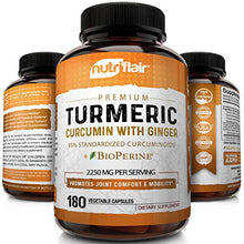 Load image into Gallery viewer, Turmeric Curcumin with Ginger &amp; BioPerine Black Pepper Supplement: Anti-Inflammatory, Antioxidant, Anti Aging, 100% Natural, Non-GMO, Vegan Best Maximum Potency, No Side Effects (180 Capsules)
