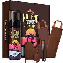 Load image into Gallery viewer, Self Tanner Mousse Kit, Self Tanning Lotion with Bronzer, Organic Sunless Tanner, Self Tanning Mitts, Back Lotion Applicator, Face Mitt and Kabuki Brush

