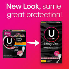 Load image into Gallery viewer, U by Kotex Barely There Thin Panty Liners, Light Absorbency, Regular Length, Unscented, 100 Count (Packaging May Vary)
