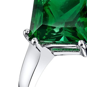 14K White Gold Created Emerald Princess Cut Ring 2.00 Carats Size 9