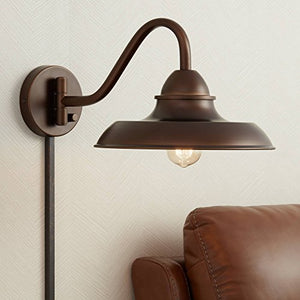 Bowdon Rustic Farmhouse Swing Arm Wall Lamp Industrial Bronze Plug-in Light Fixture Barn Style for Bedroom Bedside Living Room Reading - Franklin Iron Works