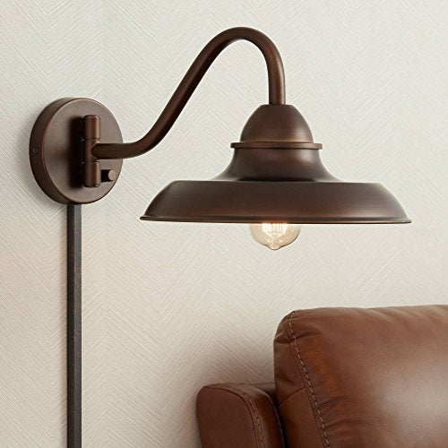 Bowdon Rustic Farmhouse Swing Arm Wall Lamp Industrial Bronze Plug-in Light Fixture Barn Style for Bedroom Bedside Living Room Reading - Franklin Iron Works