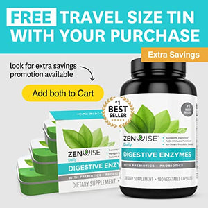 Zenwise Health Digestive Enzymes Plus Prebiotics & Probiotics Supplement, 180 Servings, Vegan Formula for Better Digestion & Lactose Absorption with Amylase & Bromelain, 2 Month Supply