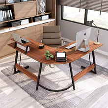 Load image into Gallery viewer, Cubiker Modern L-Shaped Desk Computer Corner Desk, PC Laptop Writing Study Desk for Home Office Wood &amp; Metal, Espresso
