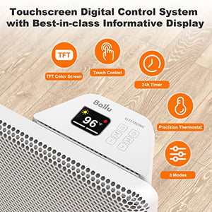 Ballu Infrared Space Heater for Indoor Use，1500W Full Room Quiet Heating With TFT Display，24h Timer，Eco，Auto Thermostat，Standing/Wall Mount，Electric Portable Panel Heater for Bedroom，Office