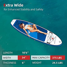 Load image into Gallery viewer, Abahub Inflatable SUP, Wide 10'6" x 34" x 6" iSUP, Blue Standup Paddleboard with Adjustable Carbon Fiber Paddle, Kayak Seat, for Yoga, Paddle Board, Kayaking, Surf, Canoe, Fishing
