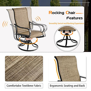 Aoxun Outdoor Patio Dinning Set - 5 Pieces Outdoor Furniture Set, 4 Pieces Swivel Rocing Chairs and 1 Square Table with an Umbrella Hole, Brown