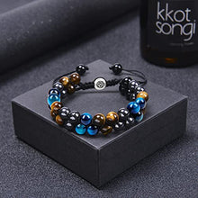 Load image into Gallery viewer, MOLANLY Triple Protection Father's Bracelet, Natural Stone Tiger Eye Beads Hematite and Black Obsidian 8mm Beads Crystal Jewelry Healing Bracelets Bring Luck Prosperity and Happiness
