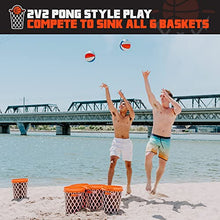 Load image into Gallery viewer, BasketPong™ Giant Yard Pong X Basket Ball Game with Durable Balls and Buckets - Outdoor Game for Lawn, Backyard and Beach - Set Includes 12 Buckets, 2 Basket Balls and a Carrying Bag
