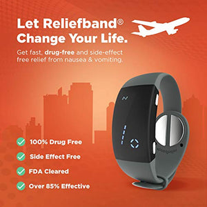 Reliefband Premier Anti-Nausea Wristband | FDA Cleared Nausea & Vomiting Relief for Anxiety, Migraine, Motion Sickness (Car, Air, Train, Sea), Hangover & Morning Sickness | Drug Free (Charcoal)