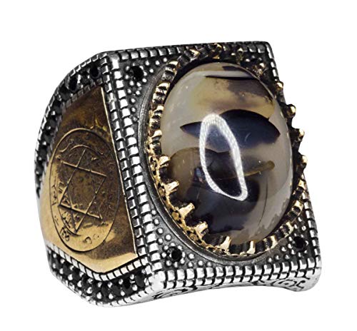 925 Sterling Silver Men Ring, Yemeni Agate Natural Gemstone, (similar to stone will be sent) Free Express Shipping