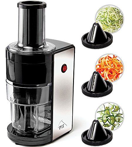 Electric Spiralizer with 3 Blades - Fast, Easy Spiral Vegetable Slicer - Stainless Steel - Compact Storage - Fits Most Large Vegetables Including Zucchini and Carrots - By PII