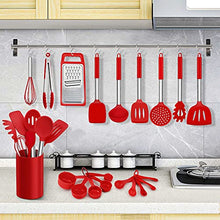 Load image into Gallery viewer, LIANYU 27 PCS Kitchen Utensils Set with Holder, Silicone Cooking Utensils Spatula Set with Stainless Steel Handle, Kitchen Cooking Gadgets Tools for Nonstick Cookware Set, Heat Resistant, Red
