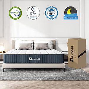 Queen Mattress,Avenco Queen Size Mattress,10 Inch Hybrid Queen Mattress in a Box,Innerspring and Comfortable Foam,Back Pain Relief, CertiPUR-US, 10 Years Support