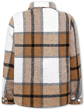 Load image into Gallery viewer, SANGTREE Girl's Plaid Flannel Jacket Shackets Button Down Long Sleeve Classic Print Shirt Coat Tops, YF2 Plaid Jacket -Khaki, 3-4T = Tag 110
