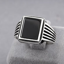 Load image into Gallery viewer, chimoda Turkish Silver Jewelry Black Onyx Stone 925 Sterling Men&#39;s Ring Striped Design (11)
