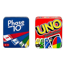 Load image into Gallery viewer, Mattel Games: The Official Phase 10 Tin [Amazon Exclusive] &amp; UNO: Family Card Game, with 112 Cards in a Sturdy Storage Tin, Travel-Friendly, Makes a Great Gift for 7 Year Olds and Up
