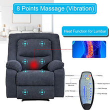 Load image into Gallery viewer, IPKIG Power Recliner Chair with Heat and Massage, Linen Recliner Sofa Chairs with USB Port for Adults for Living Room Bedroom (Blue)
