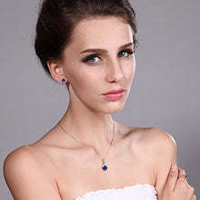 Load image into Gallery viewer, Gem Stone King 925 Sterling Silver Simulated Sapphire Pendant Necklace and Earrings Set 2.40 Cttw Round with 18 Inch Silver Chain
