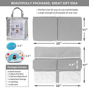Bath Kneeler and Elbow Rest Set Baby Bath Kneeling Pad, Thick Non-Slip Bathing Kneeling Mat Cushion Quick Drying Bathtub Knee Mat with Arm Support and Pockets for Bathroom Bathing Comfort, Gray