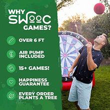 Load image into Gallery viewer, SWOOC Games - Giant Kick Darts (Over 6ft Tall) with Over 15 Games Included - Giant Inflatable Outdoor Dartboard with Soccer Balls, Air Pump &amp; Score Card - Jumbo Foot Darts Game with Big Target (Red)
