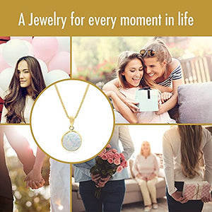 14K Gold White Opal Necklace - 14K Solid Yellow Gold Dainty Necklace with October Birthstone Pendant, 12mm Large Size Opal Gemstone - Handmade Bridal Wedding Jewelry for Brides & Classy Women