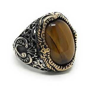 KAR 925K Stamped Sterling Silver Tiger Eye Men's Ring I1B (8.25)