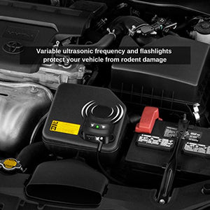 Loraffe Under Hood Rodent Ultrasonic Rat Repellent Mice Deterrent with Ultrasound and LED Flashlights, for 12V 24V Vehicle Auto Garage Pest Control, Keep Animal from Chewing Car Wiring