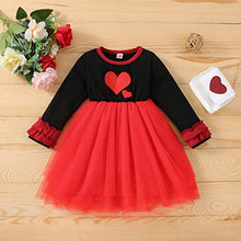 Load image into Gallery viewer, GUMEMO Kids Toddler Baby Girls Valentine&#39;s Day Dress Outfit Long Sleeve Princess Party Tutu Skirt Dress Playwear Clothes (4-5 Years, Black+Red)
