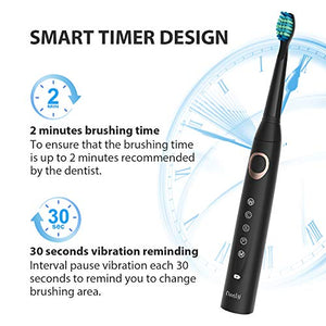 Electric Toothbrush - Dentist Recommended Smart Sonic Toothbrush with 5 Modes, 8 Dupont Brush Heads & Travel Case Included, USB Fast Charging, Black