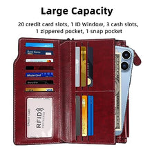 Load image into Gallery viewer, Lynexo Womens Wallet Leather RFID Blocking Long Purse Large Capacity Card Holder Organizer Trifold Ladies Phone Clutch (Red)

