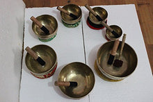 Load image into Gallery viewer, Chakra Healing Tibetan Singing Bowls Set of 7 pieces ~ Hand Hammered Himalayan Meditation Bowls ~ 5"-10" ~ included 7 Mallets, 7 cushions &amp; 1 drum stick. Handmade in Nepal by Thamelmart
