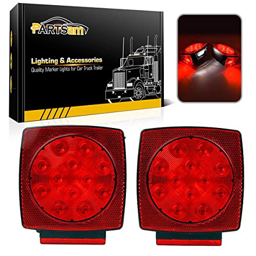 Partsam 12V Waterproof Square Led Trailer Light,Red LED Stop Turn Tail License Brake Running Light Lamp for Trailers Under 80