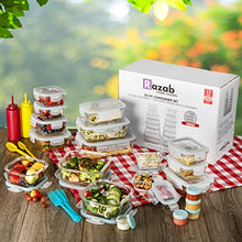 Load image into Gallery viewer, Razab 35 Pc Set Glass Food Storage Containers with Lids - Glass Meal Prep Containers Airtight Glass Bento Boxes BPA-Free 100% Leak Proof (15 lids,15 glass &amp; 5 Plastic Sauce/Dip Containers)
