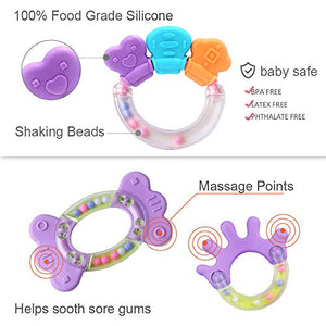iPlay iLearn Baby Rattles Set, Infants Teething Play Toys, Babies Chewing Silicone Teether, Shaker, Grab, Development Educational Musical Gift Set for 4, 5, 6, 9, 12, 18 Month Old, Newborn, Boy, Girl