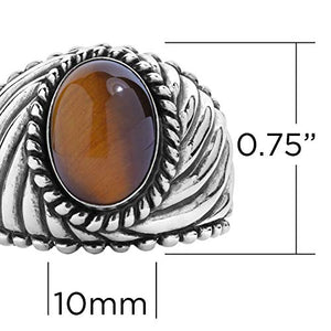 American West Sterling Silver Tiger Eye Gemstone Wide Rope Border Ring Size 11