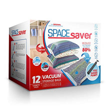 Load image into Gallery viewer, Spacesaver Premium Vacuum Storage Bags (3 x Small, 3 x Medium, 3 x Large, 3 x Jumbo) (80% More Storage Than Leading Brands) Free Hand Pump for Travel! (Variety 12 Pack)
