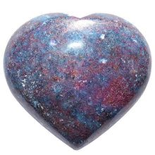 Load image into Gallery viewer, Zenergy Gems Selenite Charged Hand-Carved Natural Blue Kyanite Ruby Pocket Puffy Heart / Palm Heart / Worry Stone + Selenite Heart Charging Crystal [Included]
