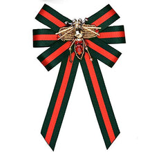 Load image into Gallery viewer, TULIP LY Bee Ribbon Bow Tie Brooch Rhinestone Crystal Ribbon Brooches Women/Men Insect Ribbon Pre Tied Neck Tie Wedding Party Bow Tie Bee Brooch Pin Collar Jewelry (Green)
