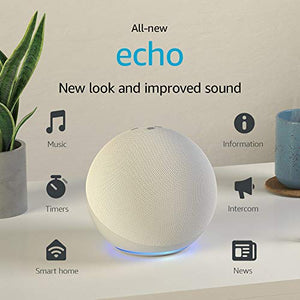 All-new Echo (4th Gen) | With premium sound, smart home hub, and Alexa | Glacier White