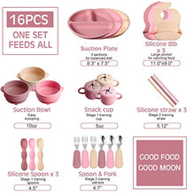 Load image into Gallery viewer, 24 Pack Silicone Baby Feeding Set Baby Led Weaning Supplies Includes Suction Divided Plates Soft Bowl Spoons Forks Adjustable Bib Snack Cup and Straws for Baby Eating (Pink, Dark Pink, Nude)
