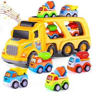 Bennol Construction Toy Trucks for 1 2 3 4 Year Old Boys, 5-in-1 Push and Go Toy Vehicle Carrier Truck with Light and Sound, Toddler Boys Toys Car for Boys Kids Aged 2+