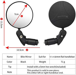 HUBUISH Bar End Bike Mirrors，360°Adjustable Rotatable Handlebar Convex Mirror for Mountain Road Bicycle Riding Cycling Accessories, with Wide Angle Lens Safety Rearview Mirror(1 PC)