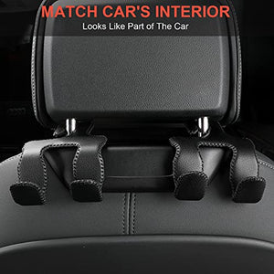 【2021 Upgraded】Car Purse Hook, 2 in 1 Car Seat Headrest Hooks Durable Hanger Storage Holder Leather Organizer for Hanging Grocery Bags, 1 Pack, Beige