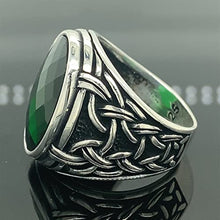 Load image into Gallery viewer, Mens Handmade Ring, Green Emerald Stone Ring, Silver Green Gemstone Ring, Ottoman Style Men Ring, Gift for Him, 925k Sterling Silver Ring
