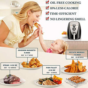 Secura Air Fryer XL 5.3 Quart 1700-Watt Electric Hot Air Fryers Oven Oil Free Nonstick Cooker w/Additional Accessories, Recipes, BBQ Rack & Skewers for Frying, Roasting, Grilling, Baking (Silver)