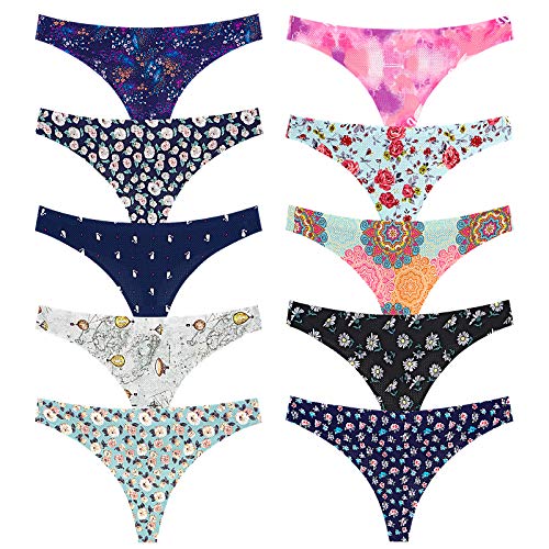 Load image into Gallery viewer, Thong underwear for women,No Show Breathable Cotton Womens Thongs Underwear Seamless Thongs for Women Pack (Multicoloured E-10pack, Medium)