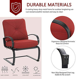 MFSTUDIO 7 Piece Outdoor Patio Dining Set 6 Spring Motion Cushion Chairs, 1 Rectangular Table with 1.57" Umbrella Hole Furniture Sets for Lawn Backyard Garden