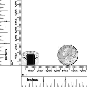Gem Stone King 925 Sterling Silver Black Onyx Solitaire Ring 5.00 Ct Gemstone Birthstone, 14x10mm Emerald Cut (Size 6)