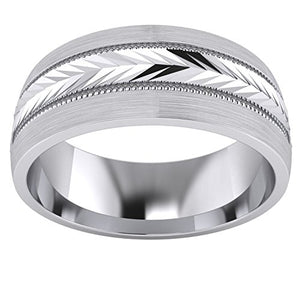 LANDA JEWEL Heavy Sterling Silver 8mm Mens Wedding Band Arrow Patterned Ring Comfort Fit Brushed (10.5)
